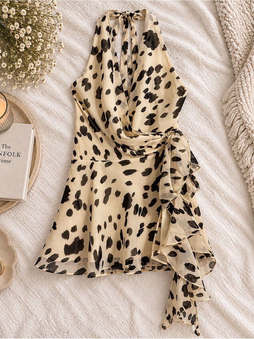 NWT Abercrombie & Fitch Cream Dress with Black Spot Print Mini